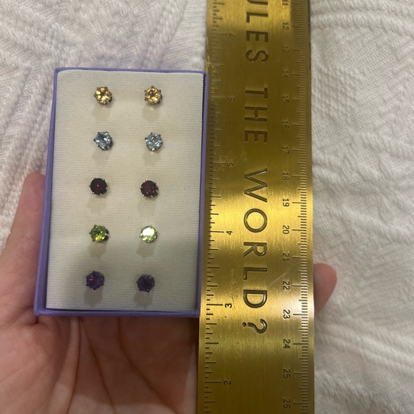 5 Pair Stud Semi-precious Stone Silver Garnet, Peridot, Topaz, Citrine, Amethyst - Picture 3 of 4
